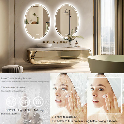 LED Badkamerspiegel - Smart Spiegel - Rond - Dimbaar - Verlichte Wandspiegel - Anti-condens - Modern Design - 20x28 inch - QUORE