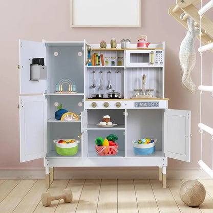 Houten Speelgoedkeuken – Speelkeuken – Kinderkeuken – Speelkeukentje – Speelgoedkeuken – MDF Hout – Licht- en Geluidseffecten – 103x88x30 cm - QUORE