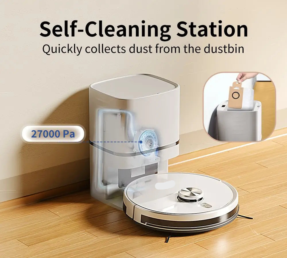Lidar Robotstofzuiger - Dweilrobot - Vaccum Cleaner - Robot Vacuum - 5200mAh Batterij – 2-in-1 Stofzuiger & Mop - 6000Pa Zuigkracht - 2.8L Stofzak - Zelflegende - App & Spraakbediening - Wit