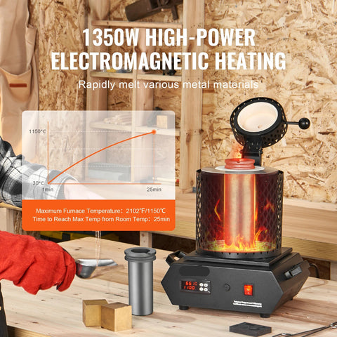 Goud smeltoven - Elektrische Smeltoven - 1350W - 2102℉ - Thermoregulatie - Oven Metalen - Tin - zilver - Goud Smelten - Soldeerpot - Zwart