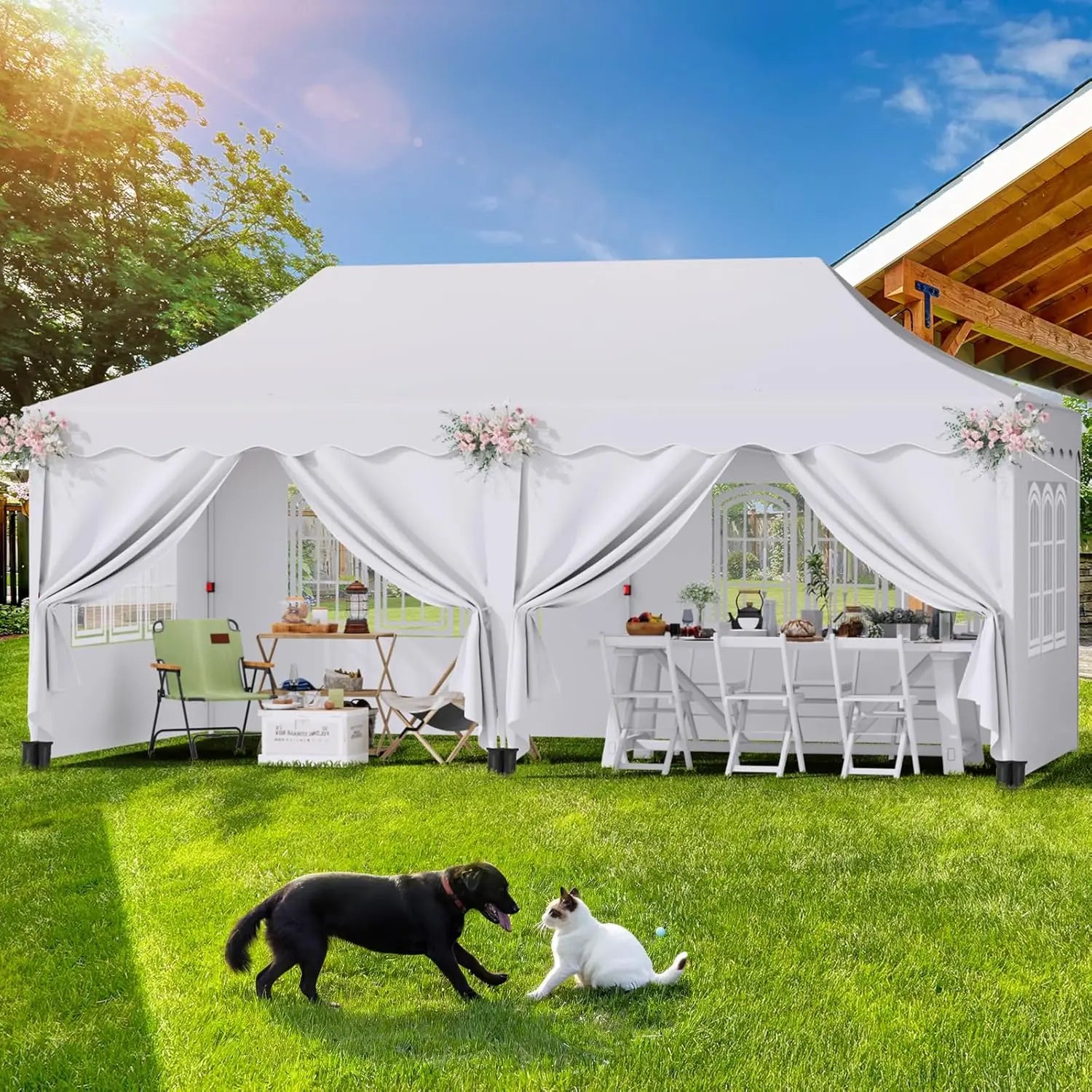 Tuinpaviljoen – Partytent – Pop-Up Tent – Inklapbare Tent – 3X6 Meter – Waterdicht 210D Oxford – UV-Bescherming Factor 50+ - Blauw - QUORE