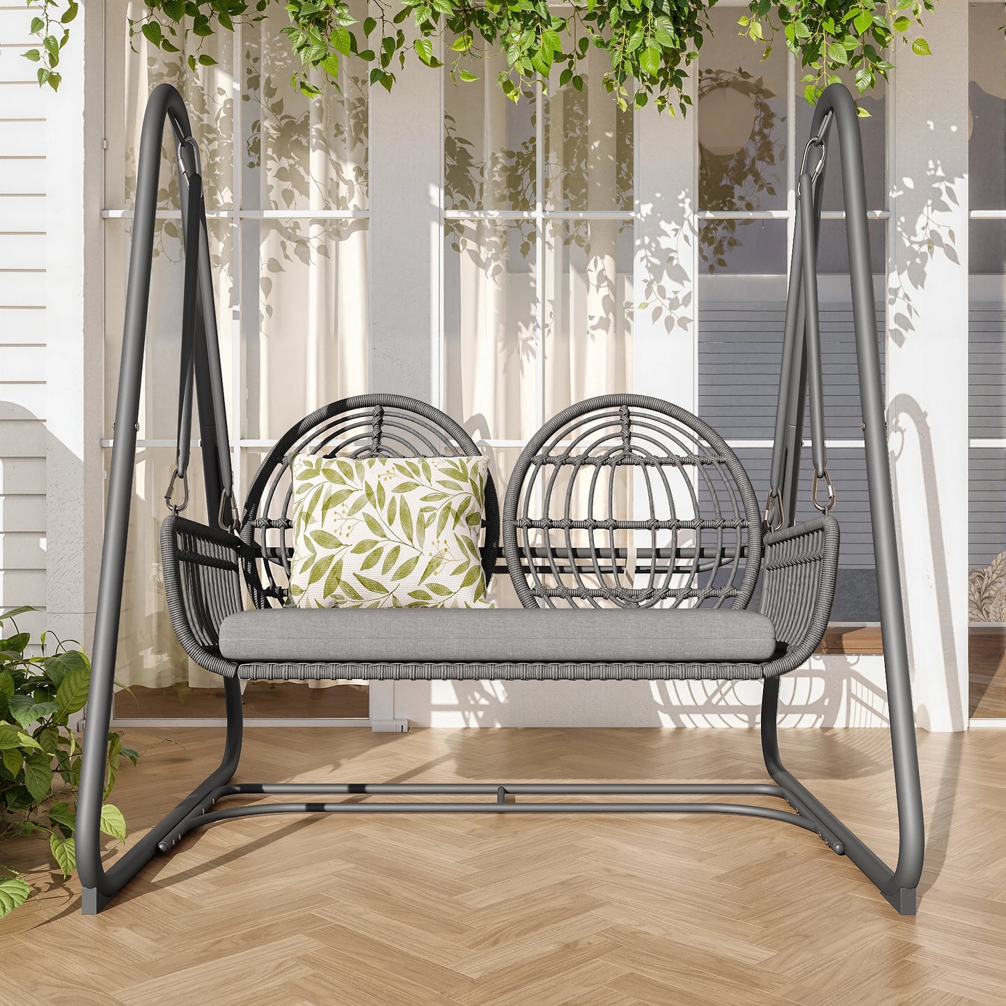 Tweepersoons Schommelstoel – Outdoor Schommel – Dubbele Schommel – Tuin Schommel – Polyester – Metalen Frame – Afneembare Kussens - QUORE