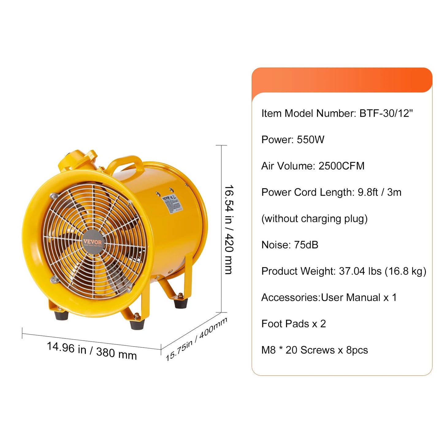 Ventilator – Luchtverfrisser – Afzuiger – Industrieel – Werkplaats – 550W Krachtige Motor – Corrosiebestendige Stalen Behuizing