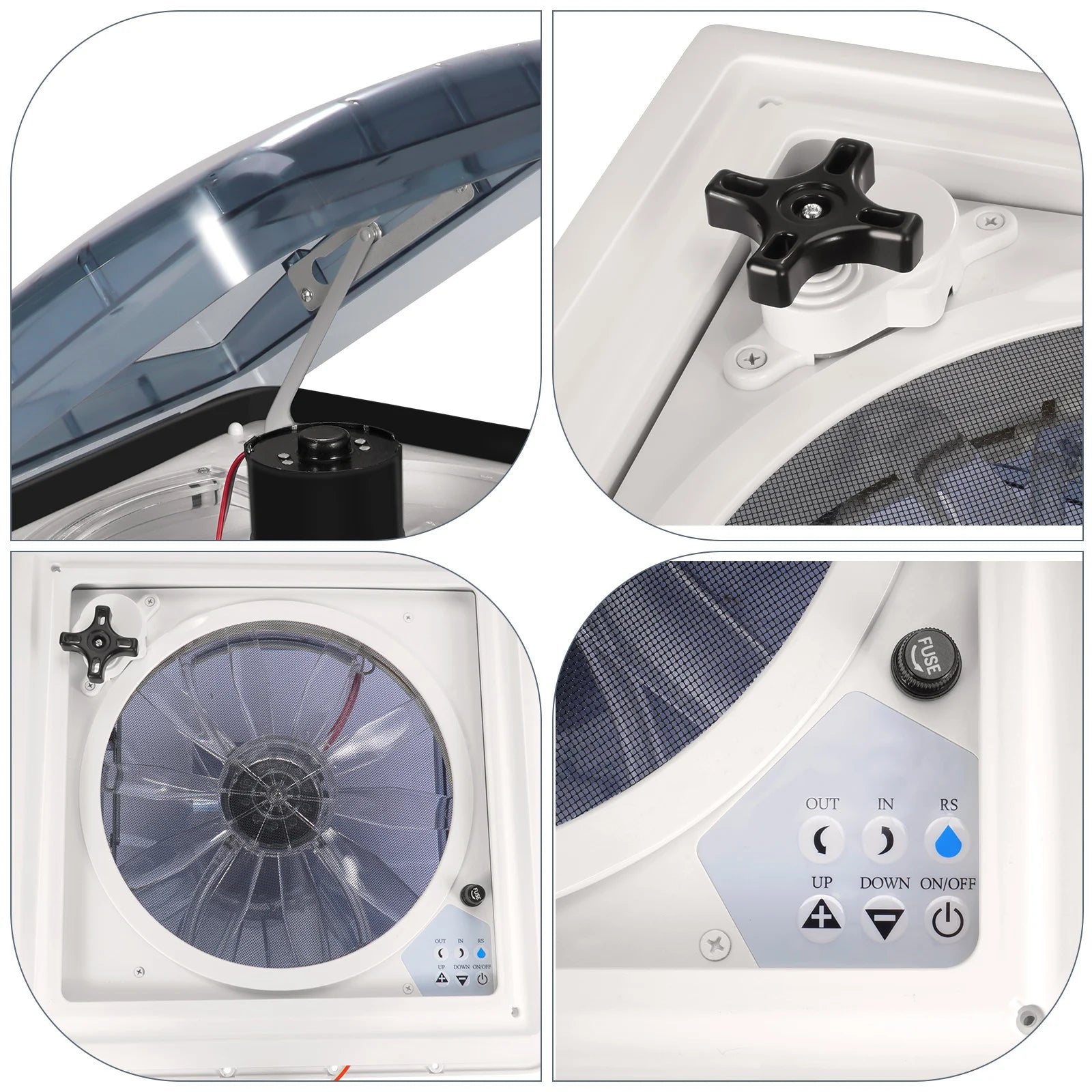 Dakventilator Camper – Dakventilator Caravan – Dakventilator Motorhome – Dakventilator Campervent – Elektrische Dakventilator Met Afstandsbediening – 12V Motor Met 3 Snelheden – Automatische Regendetectie - QUORE