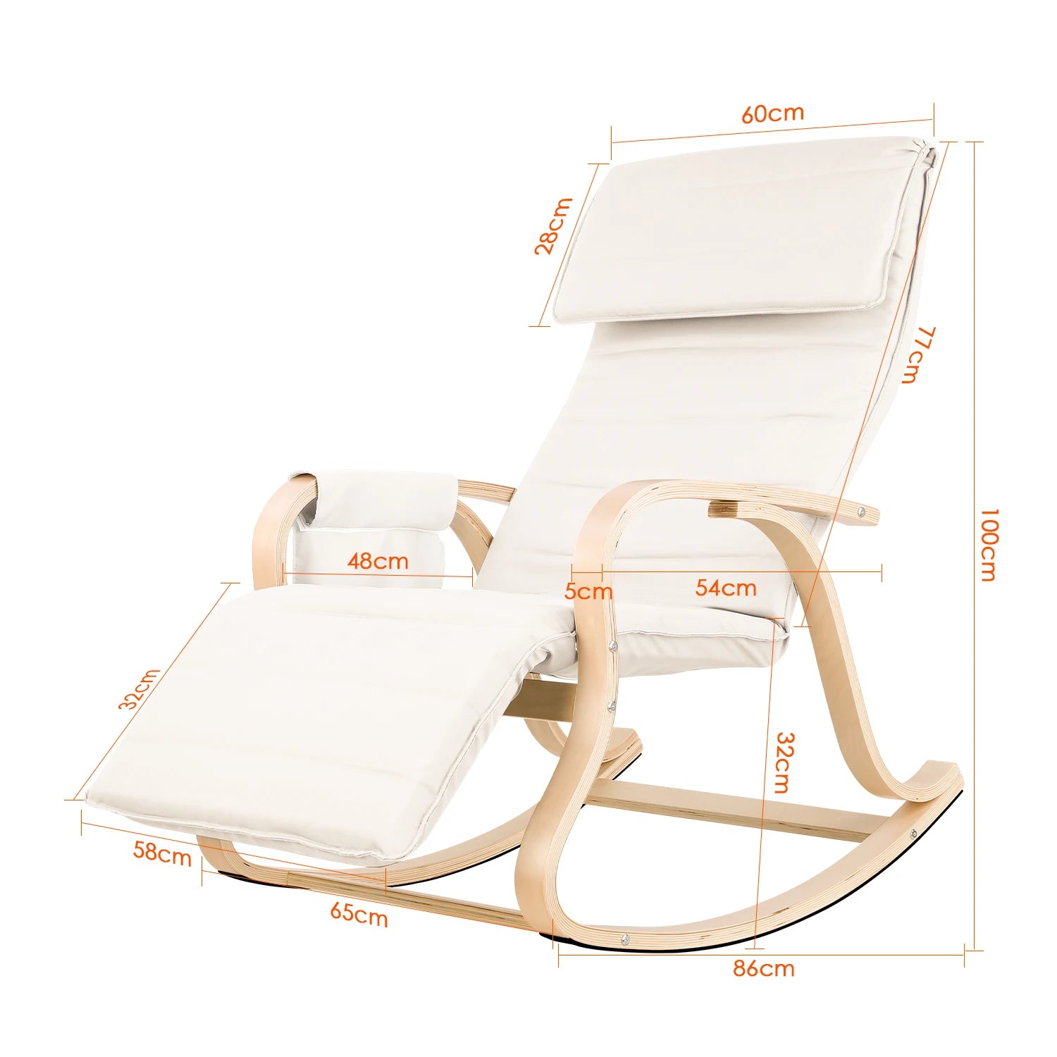 Schommelstoel - Relaxstoel - Fauteuil - Voedingsstoel - met Armleuningen en Voetensteun voor Slaapkamer en Woonkamer - Beige - QUORE