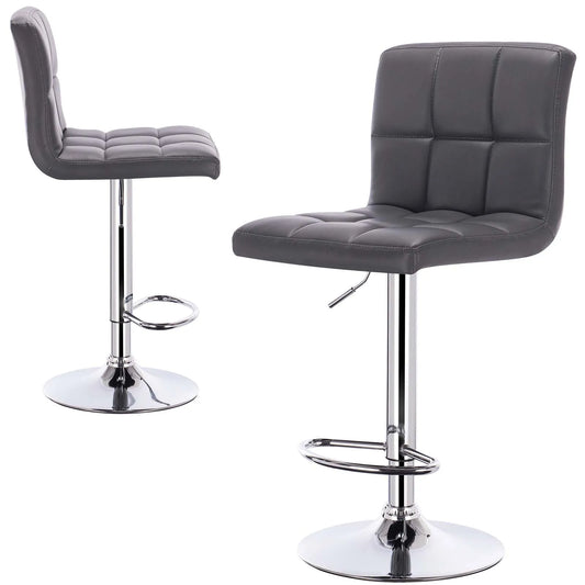 Barkruk - Met Rugleuning - Stoel - Verstelbare Hoogte - Kunstleren Zitting - 360° Draaibaar - Metalen Frame - Grijs - QUORE