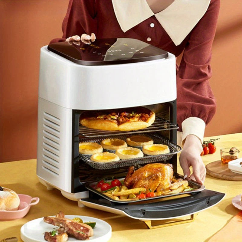 Digitale Airfryer - PFAS vrij - Groot 15 Liter - Heteluchtfriteuse - Zwart - Digital screen - 6 Voorinstellingen - Inclusief in hoogte verstelbaar Grillrack - Frituurpan Zonder Olie - 1400W - 220V