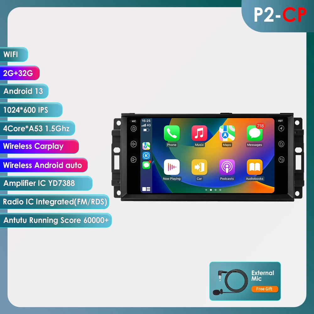 7 inch Autoradio – Multimedia Speler – Carplay Systeem – Android Autoradio – Touchscreen Radio – Android 13 OS – 1024x600 Resolutie – Stuurwielbediening