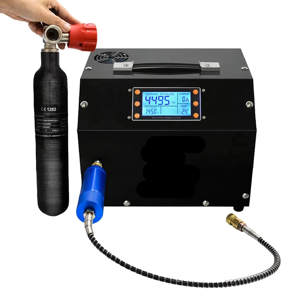 Luchtcompressor - Luchtcompressor Bandenpomp - Airpress Compressor - met LCD-scherm - Digitaal Besturingssysteem - 300Bar - 4500Psi PCP - 220V - met Ingebouwde 12V Draagbare Stroomadapter Ventilator