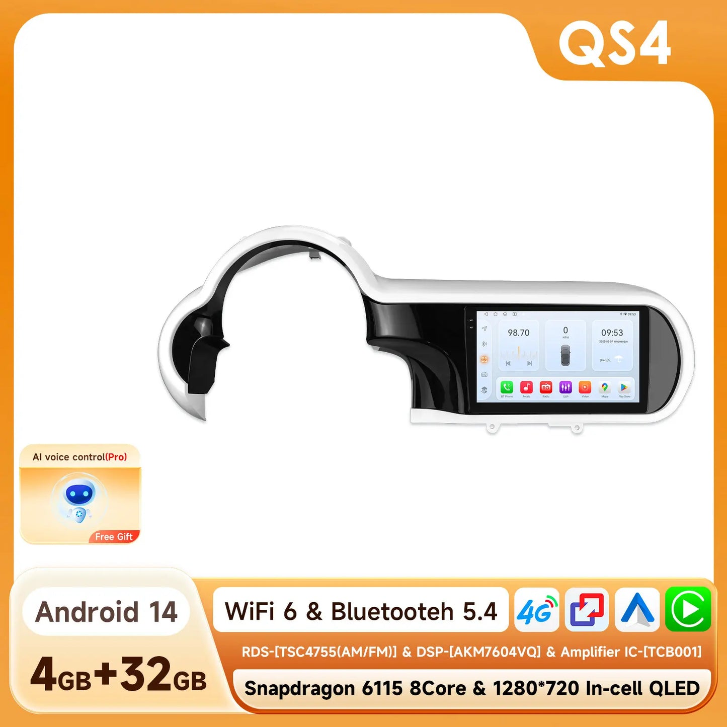 Multimedia Speler – Autoradio – Carplay Speler – Android Auto Systeem – 9 Inch Touchscreen – Draadloos CarPlay & 4G Ondersteuning