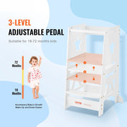 Leren Toren - Kinderen Leren Toren - Kinderen Opstapkrukje - Leren Toren Keukenhulp - Opstapkrukje Bamboe - Hoogte 3 niveaus - Verstelbaar - met veiligheidsrail - Keuken Aanrecht Badkamer