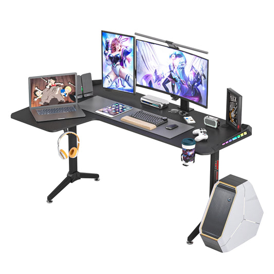 Laptop Computer Bureau - Groot Staand Bureau - Studeer Bureau - Laptop Tafel - Werkstation - Gaming Tafel - L Vorm - Links - 60 Inch - Zwart - QUORE
