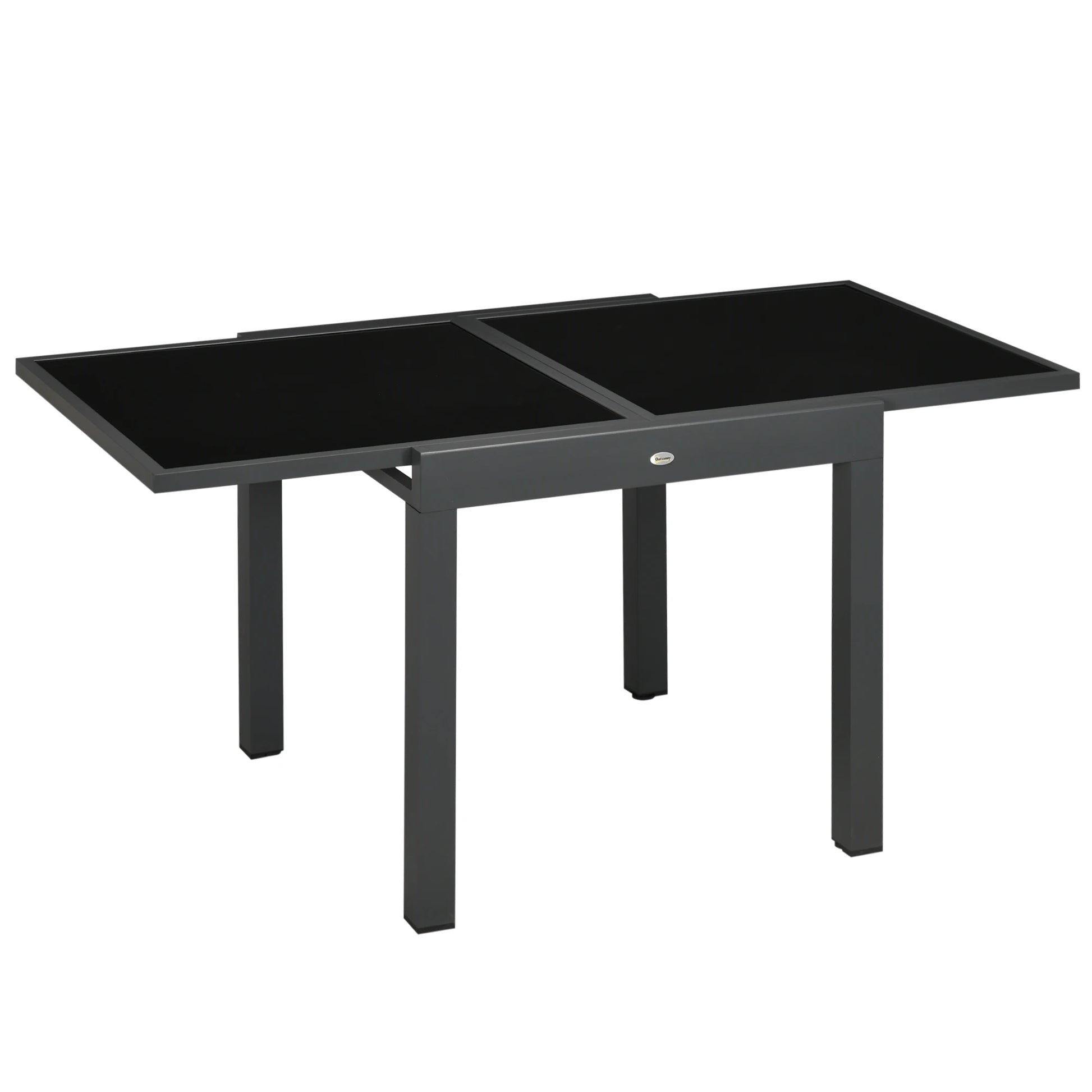 Uitklapbare Tuin Eettafel van Aluminium - Zwarte Glasplaat - Verstelbare Tuinmeubel - Compacte Eettafel - Extensibele Tafel voor Tuin en Binnengebruik - Duurzaam en Makkelijk Schoon te Maken - QUORE
