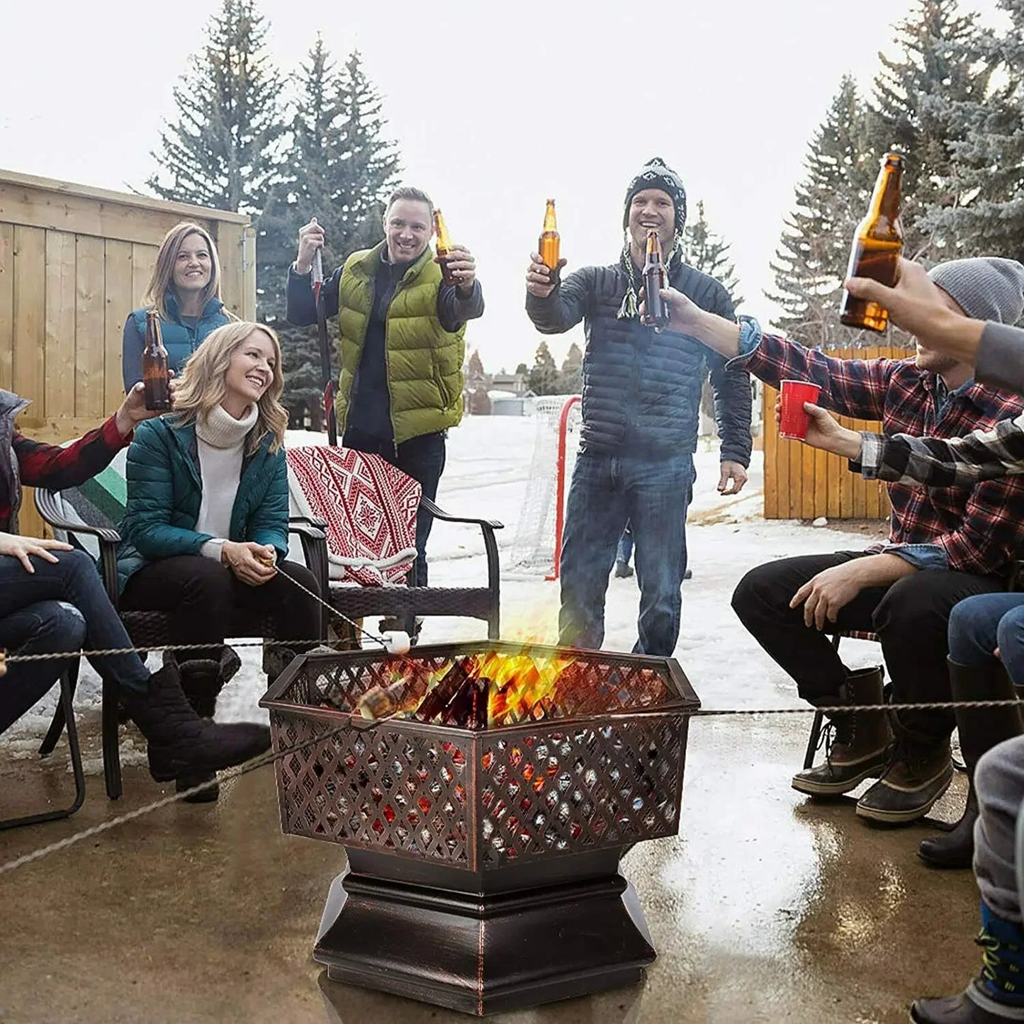 Vuurkorf – Tuinverwarmer – Barbecue – Kampvuurkorf – Hexagonaal – Hittebestendig Staal – Groot Grilloppervlak 69x69cm - QUORE