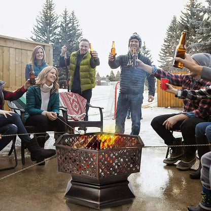 Vuurkorf – Tuinverwarmer – Barbecue – Kampvuurkorf – Hexagonaal – Hittebestendig Staal – Groot Grilloppervlak 69x69cm - QUORE