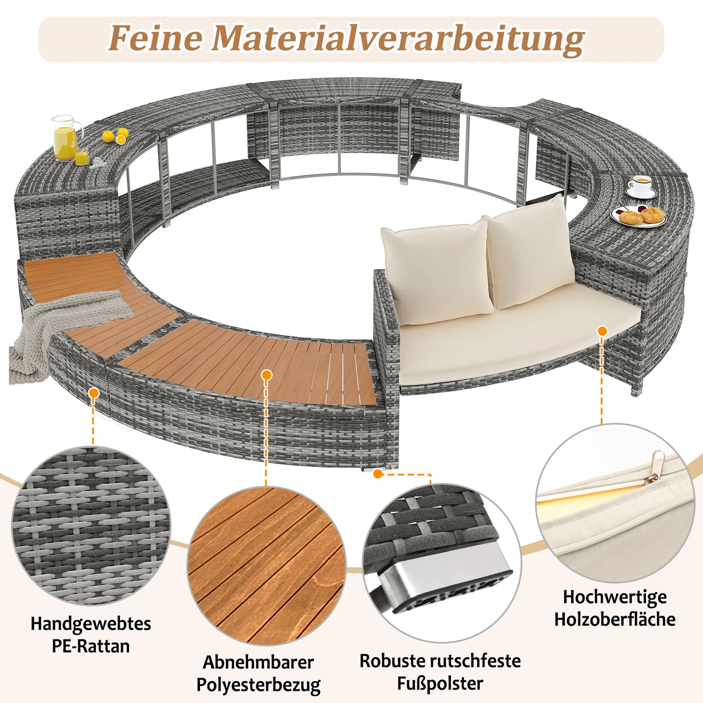 Ronde Tuinbank – Buitenlounge – Tuinmeubel – Loungeset – Zithoek – PE-Rattan – Weerbestendig