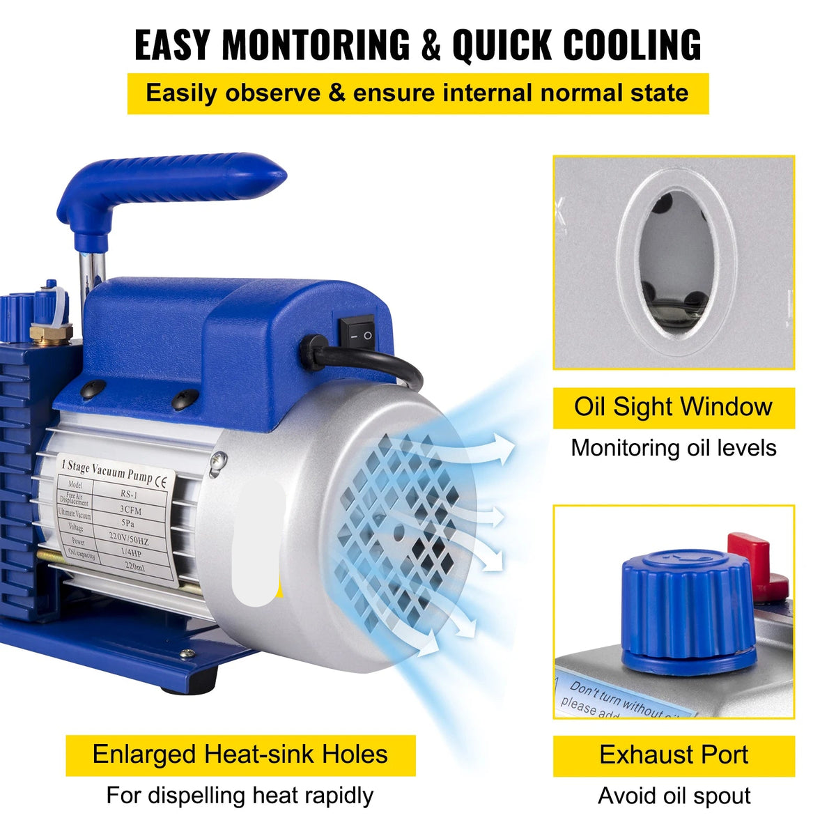 Vevor - Vacuum Pump - Refrigerant Vacuum Pump - Refrigeration Tools - 3 Gallon - Vacuum Chamber Kit - with 3 CFM - 1/4HP - Single Stage Vacuum Pump - HVAC A/C Refrigeration Kit - Blue