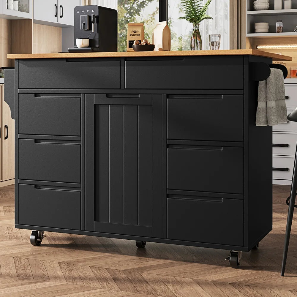 Uitklapbare Tafel – Keukentafel – Werkbank – Werktafel – Mobiele Werktafel – 8 Lades – Verstelbare Plank – 60 Kg Draagvermogen - 122 × 74.5 × 91.5 cm - Zwart