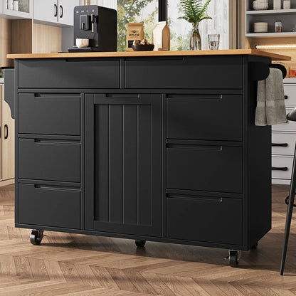 Uitklapbare Tafel – Keukentafel – Werkbank – Werktafel – Mobiele Werktafel – 8 Lades – Verstelbare Plank – 60 Kg Draagvermogen - 122 × 74.5 × 91.5 cm - Zwart