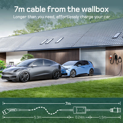 Draagbare Ev-Lader – Mobiele Autolader – Elektrische Oplader – Type 2 Laadkabel – 7 Meter Kabel – 22 KW Snel Laden – Cee 32A Plug Met Schuko Adapter Set