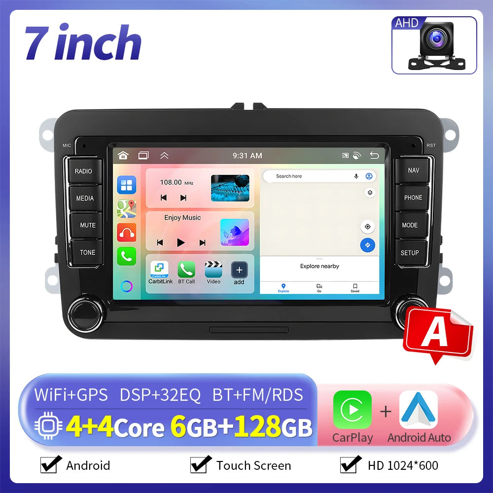 Inefala 7/9 Inch 6+128G CarPlay Android Auto Car Radio for VW Volkswagen Golf 5 6 Touran Passat B6 Polo Jetta Sharan Seat Skoda