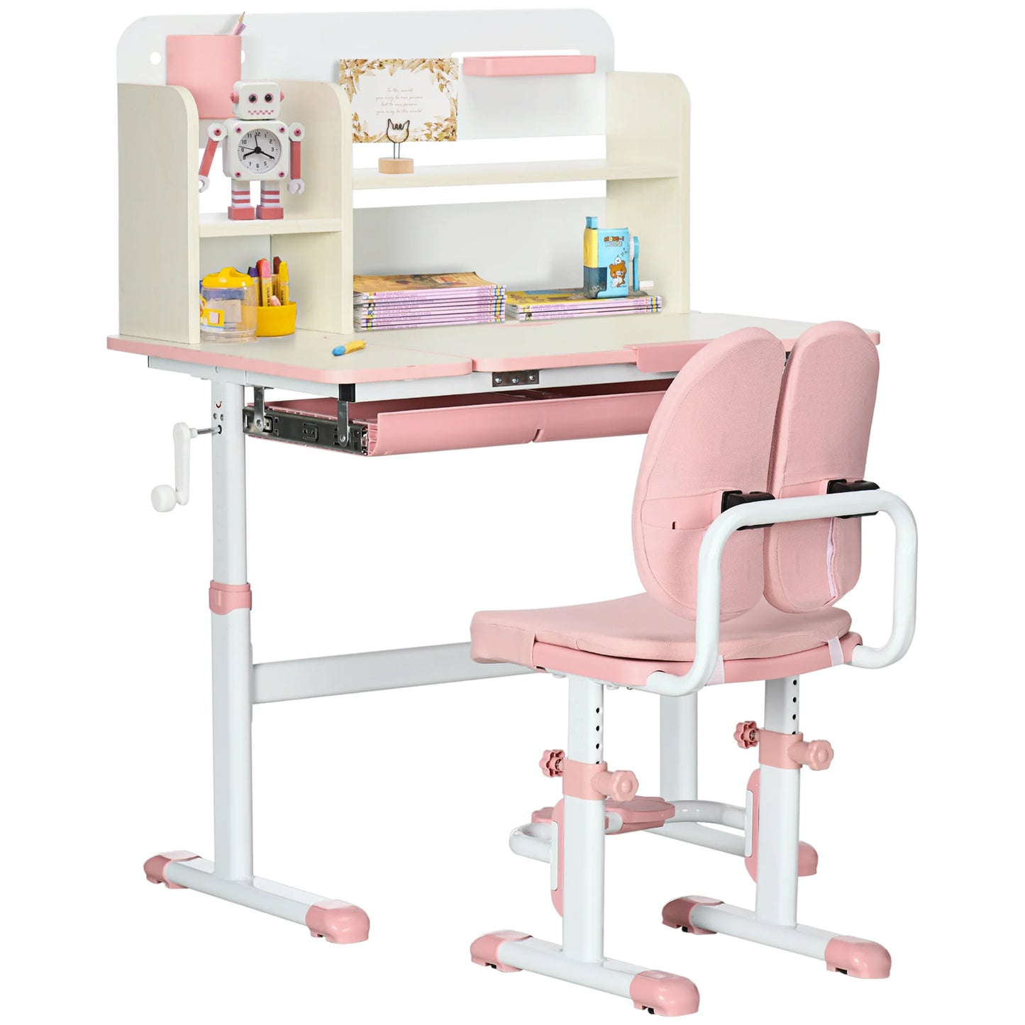 Kindermeubelset - Kindertafel - Kinderstoel - Kinderbureau - Kinder Bureau & Stoel Set - Studie Tafel & Stoel - Hoogter Verstelbar - voor Kinderen - 3-12 jaar oud - PP - MDF - Staal - Polyester - Schuim - 80 x 52 x 88-109 cm - Roze