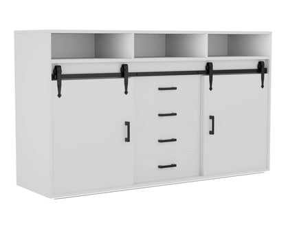 Dressoir – Dressoirkast – Sideboard – Opbergkast – Wit – 140 cm – Schuifdeuren – 4 Laden