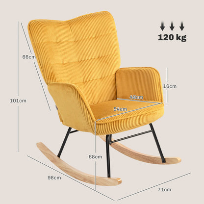 Schommelstoel – Relaxstoel – Woonkamerstoel – Leesstoel – Kinderstoel – Beukenhout En Staal – Ergonomische Rugleuning - 98 x 71 x 101 cm - Geel
