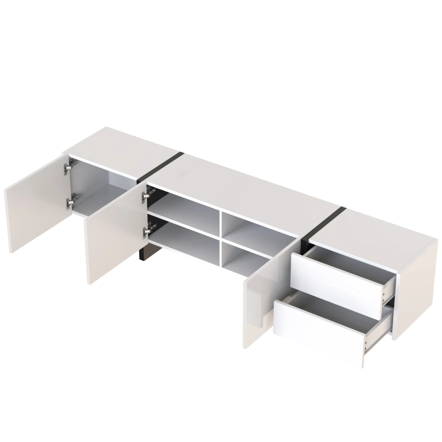 Tv-Meubel – Tv-Kast – Media-Meubel – Opbergkast – Hoogglans Wit – 190 Cm Breed – Drie Deuren & Twee Lades