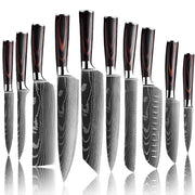 Keukenmessen - Knife set - Chef Knife - Knives - Kitchen Knife - Japans Damascus-patroon - Chef-Koksmessenset - Roestvrij Staal - Ultrascherp Lemmet - Messen voor het Cadeau van de Chef-Kok - Met Bruin Handvat