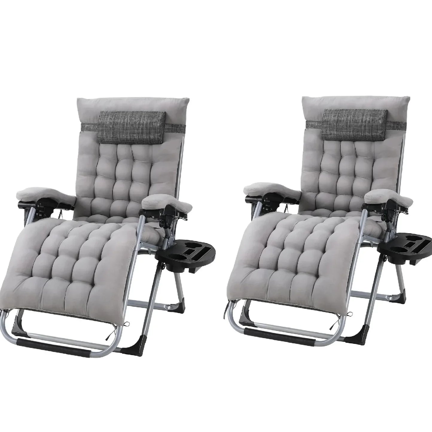 Ligstoel - Tuinstoel - Ligstoel Tuin - Verstelbare Tuinstoel - Standenstoel - Set van 2 - Opvouwbare - Zero Gravity Stoelen – Extra Grote Ligstoelen met Katoenen Kussen – Grijs – Tot 160kg - QUORE