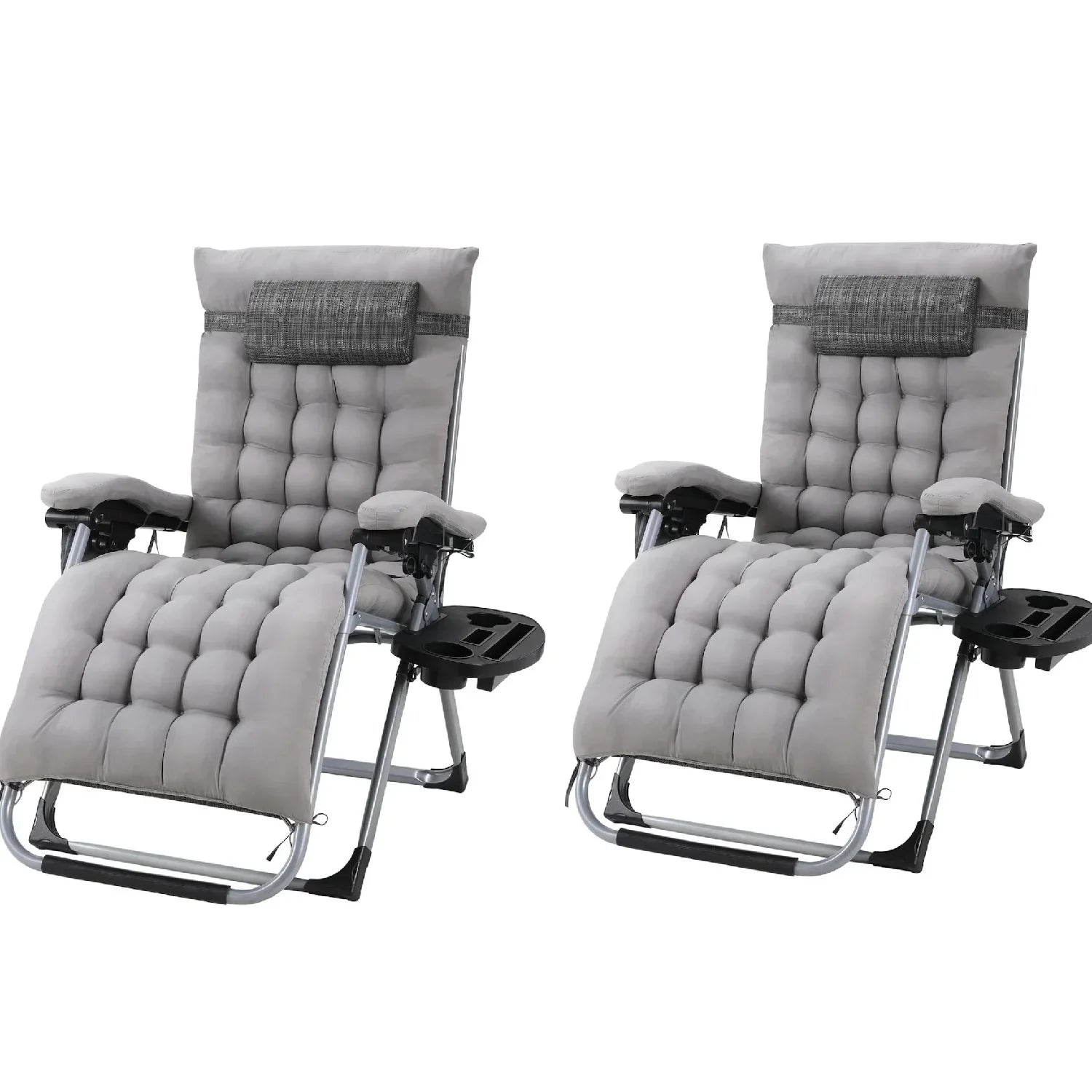 Ligstoel - Tuinstoel - Ligstoel Tuin - Verstelbare Tuinstoel - Standenstoel - Set van 2 - Opvouwbare - Zero Gravity Stoelen – Extra Grote Ligstoelen met Katoenen Kussen – Grijs – Tot 160kg - QUORE