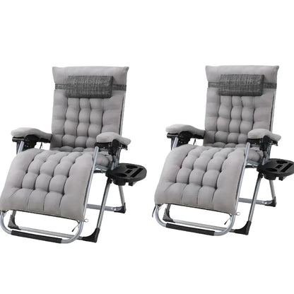 Ligstoel - Tuinstoel - Ligstoel Tuin - Verstelbare Tuinstoel - Standenstoel - Set van 2 - Opvouwbare - Zero Gravity Stoelen – Extra Grote Ligstoelen met Katoenen Kussen – Grijs – Tot 160kg - QUORE