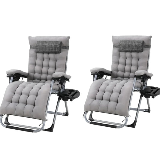 Ligstoel - Tuinstoel - Ligstoel Tuin - Verstelbare Tuinstoel - Standenstoel - Set van 2 - Opvouwbare - Zero Gravity Stoelen – Extra Grote Ligstoelen met Katoenen Kussen – Grijs – Tot 160kg - QUORE