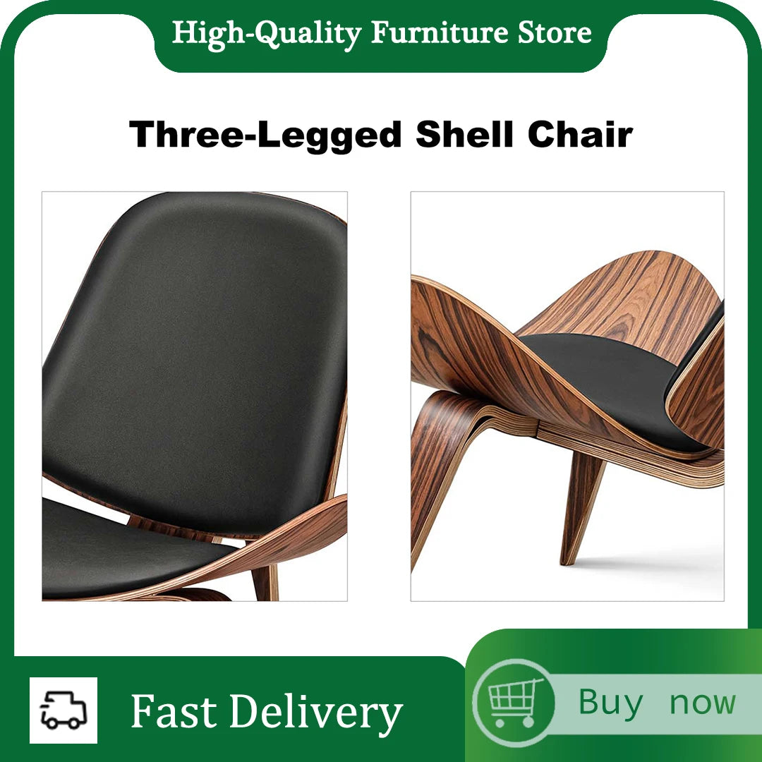 Fauteuil – Loungefauteuil – Eetkamerstoel – Zitzak – Relaxstoel – Driepoot Design – Massief Zwart Walnoot Hout – Stof Bekleding – Comfortabele Zitting – Draagkracht 150+ kg