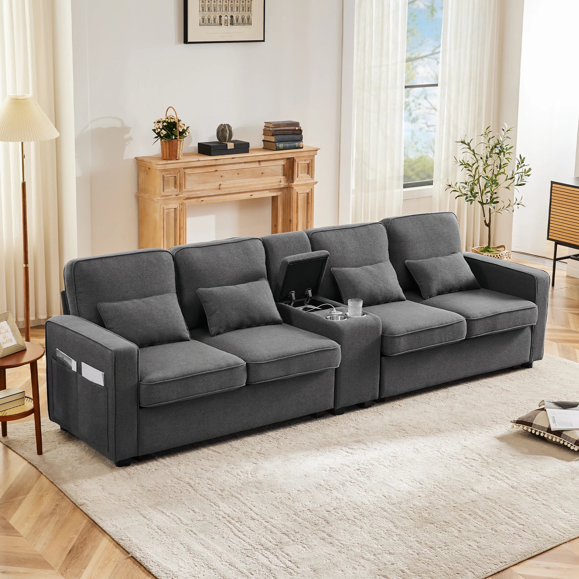 Bank – Sofa – Zitsalon – Zitmeubel – 4-5 Persoons – Ademend Linnen – Ingebouwde USB-Poort - QUORE
