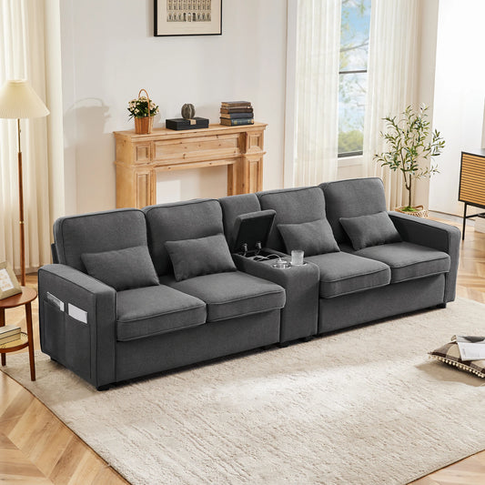 Bank – Sofa – Zitsalon – Zitmeubel – 4-5 Persoons – Ademend Linnen – Ingebouwde USB-Poort - QUORE