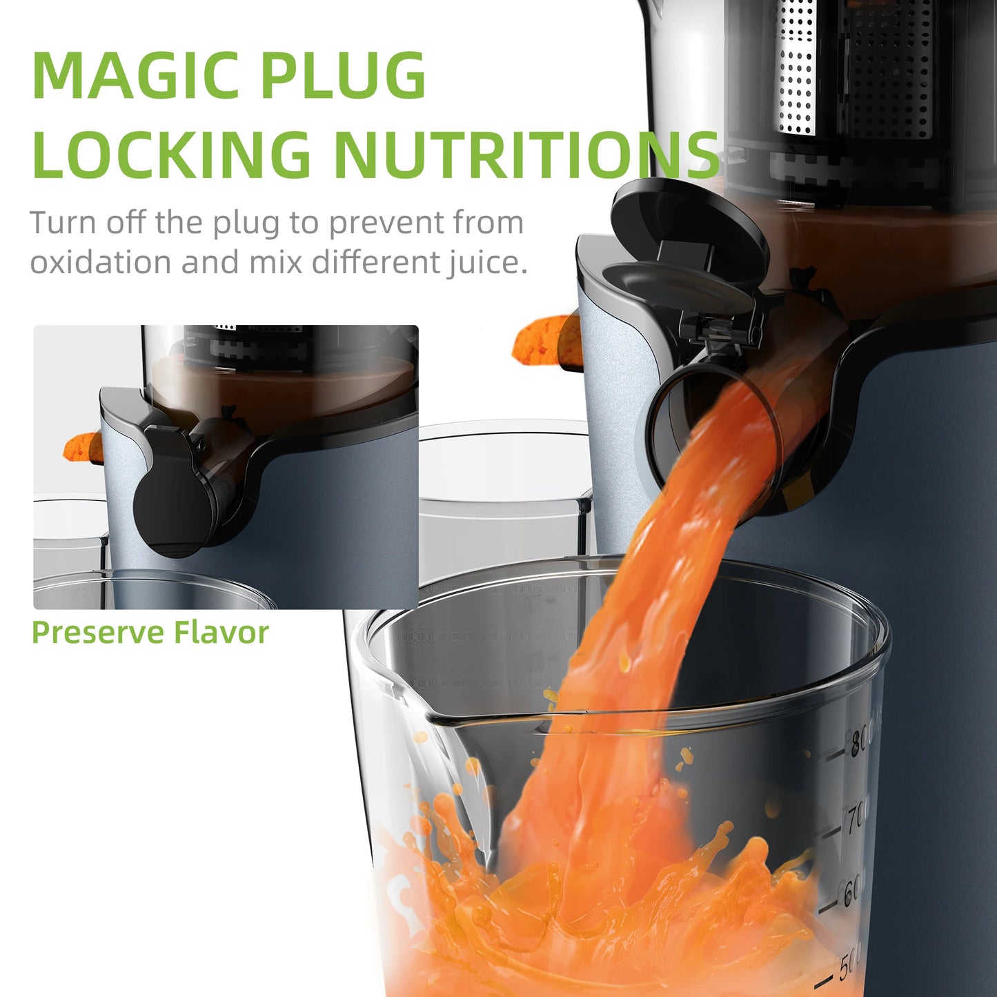 Slowjuicer - Juicer - Juice Maker - Sapcentrifuge - 78mm Voedselinvoer – 200W – 40-65RPM – Voor Hele Vruchten