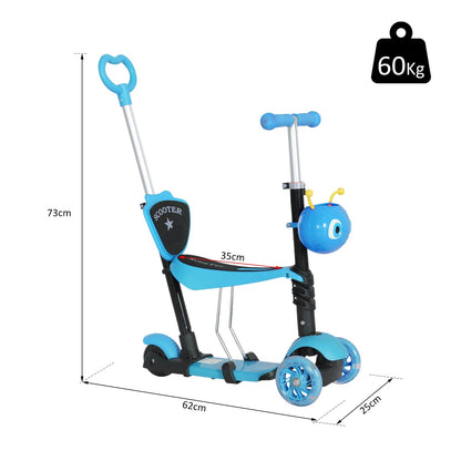 Scooter - Kinderstep - Cityroller - voor Kinderen - 3 jaar - met Verwijderbare Zitting - In Hoogte Verstelbaar - voor Buiten - Parken - 62 x 25 x 72.5 cm - Blauw