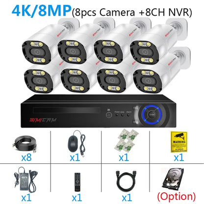 8-Kanaals 4K CCTV Beveiligingssysteem – IP Camera Set – Videobewaking – Beveiligingscamera – PoE NVR Kit – 8MP Ultra HD – Gezichtsherkenning – Tweerichtingsaudio – Metalen Bullet Camera’s
