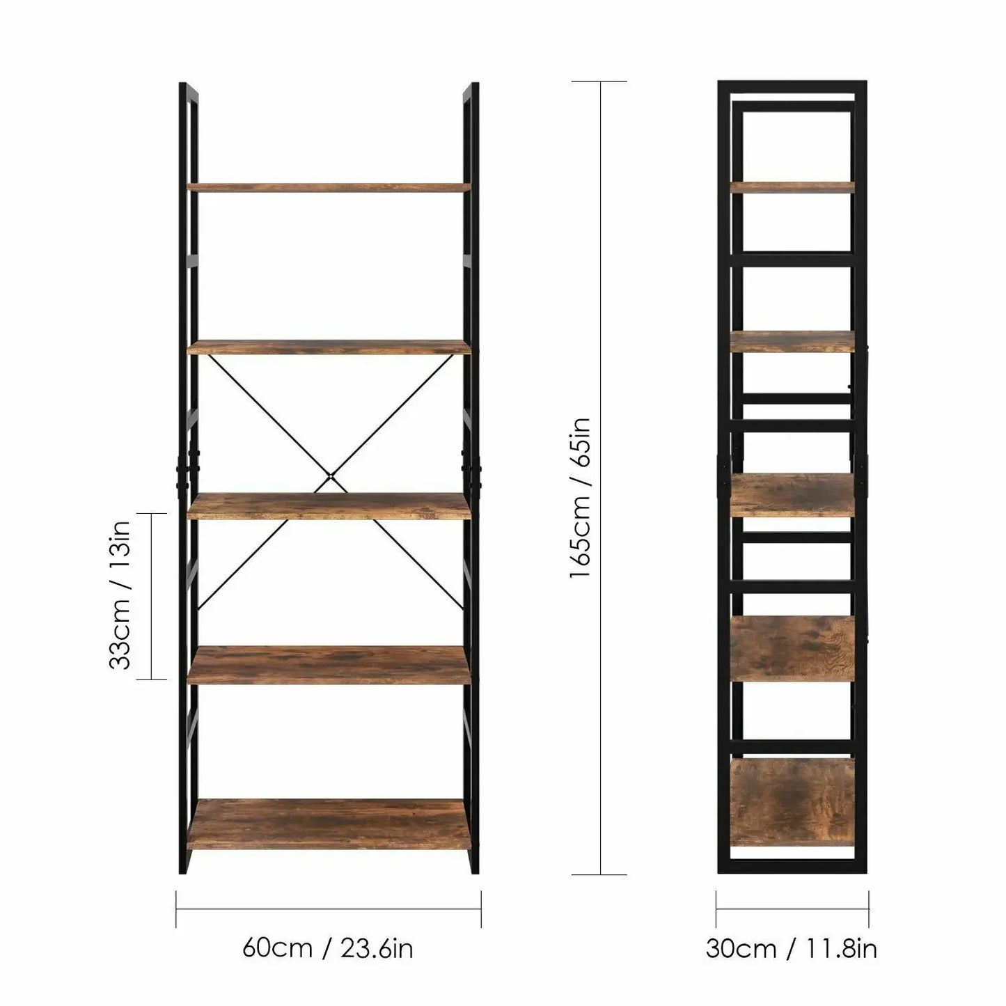 Vintage Boekenkast - Boekenrek  met 5 Lagen - Ladderrek - Opbergplank - 60x30x165 cm - Voor Woonkamer, Kantoor of Badkamer - Industrieel Ladderrek