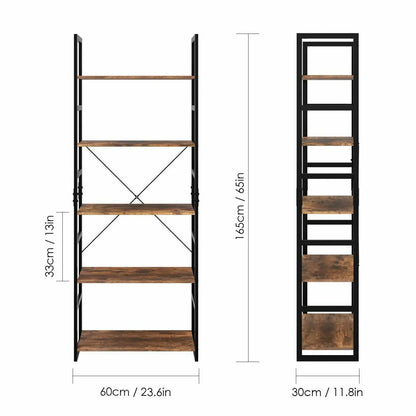 Vintage Boekenkast - Boekenrek  met 5 Lagen - Ladderrek - Opbergplank - 60x30x165 cm - Voor Woonkamer, Kantoor of Badkamer - Industrieel Ladderrek