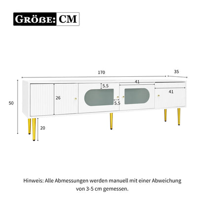 TV-Meubel – Tv-Kast – Meubel Voor Televisie – TV Dressoir – Witgelakt Met Gouden Poten – Ruimte Voor Tv Tot 79 Inch – Geruisloze Scharnieren