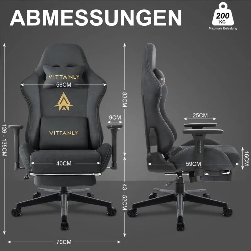 Ergonomische Bureaustoel – Gamingstoel – Computerstoel – Office Chair – Werkstoel – Verstelbare Rugleuning – Zachte Suède Bekleding – Met Voetensteun – Draaibaar - QUORE