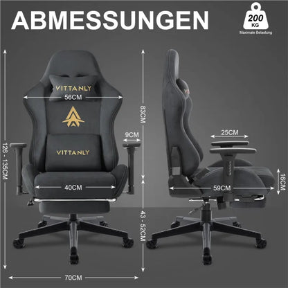 Ergonomische Bureaustoel – Gamingstoel – Computerstoel – Office Chair – Werkstoel – Verstelbare Rugleuning – Zachte Suède Bekleding – Met Voetensteun – Draaibaar - QUORE