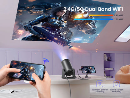 Beamer - Projector - Mini Projector - 1080P Ondersteuning - 300 ANSI Lumen – Android 11 - WIFI & Bluetooth – Auto Keystone – Draagbare Film Projector – EU Plug - QUORE