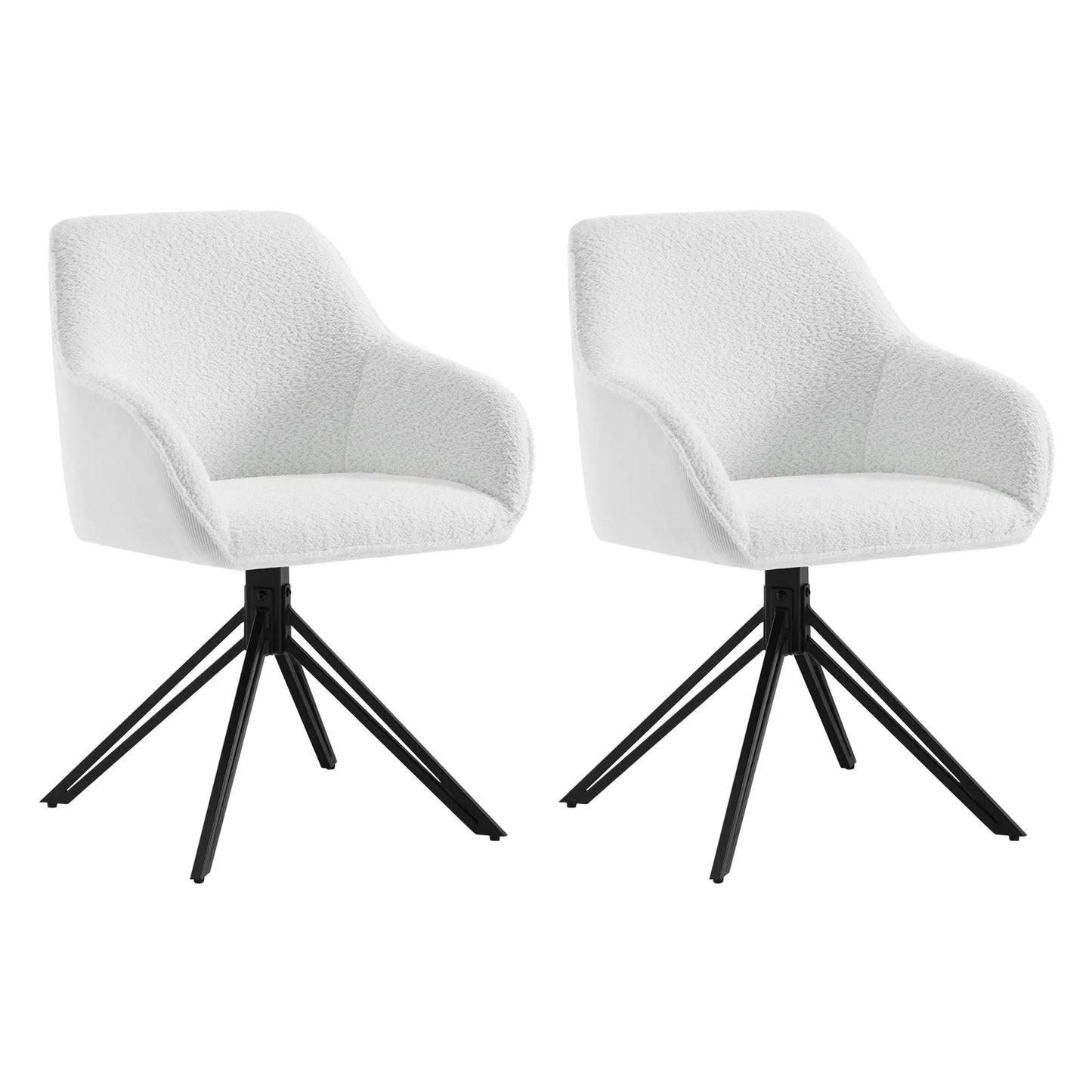 Draaistoel - Draaibare Eetkamerstoelen – Set van 2 – Ergonomische Corduroy Stoelen met Armleuningen – Comfortabele Keuken- & Loungestoelen – 360° Draaiend – Stabiel & Modern Design - 58x53.5x82cm - Wit