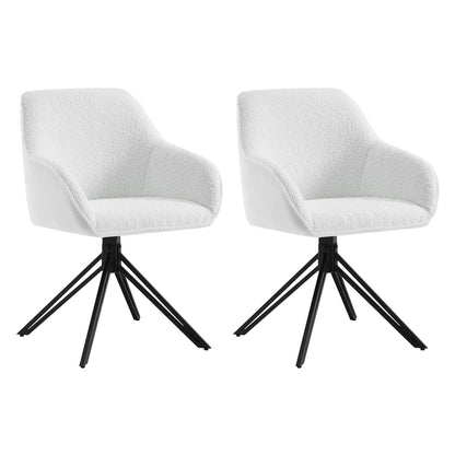 Draaistoel - Draaibare Eetkamerstoelen – Set van 2 – Ergonomische Corduroy Stoelen met Armleuningen – Comfortabele Keuken- & Loungestoelen – 360° Draaiend – Stabiel & Modern Design - 58x53.5x82cm - Wit