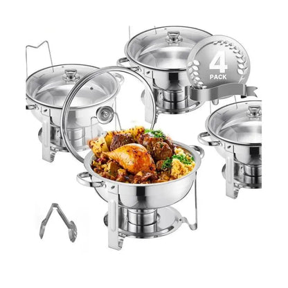 Chafing Dish - Warmhoudplaat - Buffetwarmer Set - Rechaud - Buffet Warmhoudpannen - met Glazen Deksel - voor Feesten & Banketten - Set van 4 - Goud - QUORE