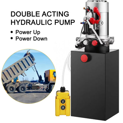 Hydraulische Pomp - Dumptrailerpomp - Hydraulisch Apparaat - 12V DC - 12 Quart Stalen Olie Reservoir - Dubbelwerkende Power Unit - 2 Werkingsstanden - Voor Dumptrailer, Truck Lift – Inclusief Afstandsbediening - Zwart